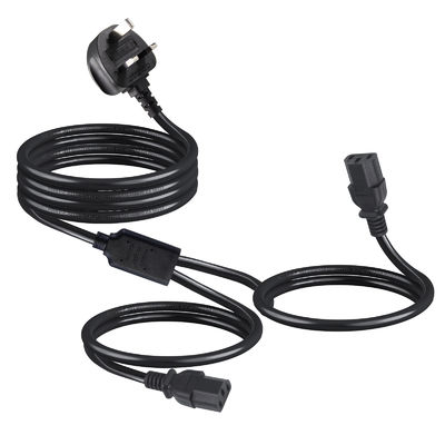 UK Adaptador C13 Y Splitter Iec Plug Cable End para extensão exterior Lead 1 a 2 Power Strip