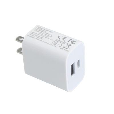 Carregador de parede USB de 20W com duas portas e pinos US – Adaptador de energia de carregamento rápido Tipo-C e USB-A para telefone, tablet, câmera