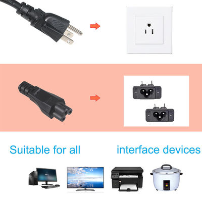 NEMA 5-15P para IEC C5 Cordão de alimentação 14AWG 250V 16A Preto