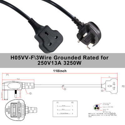 1M Cordão Elétrico 13A 250V Ac Cable de Extensão Para Cozinha de Arroz