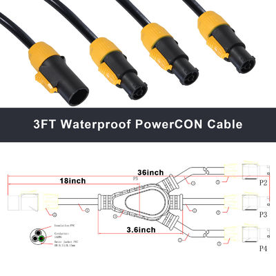 Nac3fca Indoor e Outdoor 20A True1 Male To 3 Female Y Splitter PowerCON Cable 1m-10m comprimento