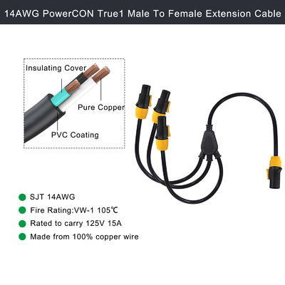 Nac3fca Indoor e Outdoor 20A True1 Male To 3 Female Y Splitter PowerCON Cable 1m-10m comprimento
