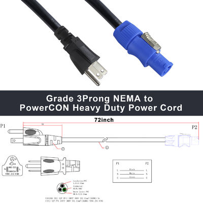SJT SJTW Extensão de fio 3Pin USA Cordão de alimentação 3M Com US para Conector PowerCON