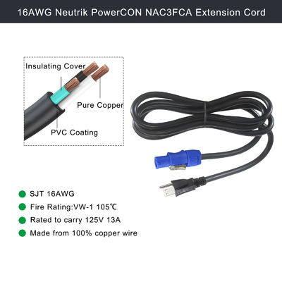 SJT SJTW Extensão de fio 3Pin USA Cordão de alimentação 3M Com US para Conector PowerCON