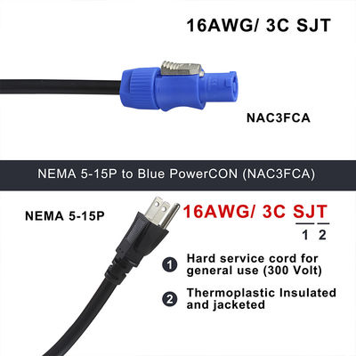 NEMA 5-15P para NAC3FCA 10A/15A Cabo de alimentação americano AC 14AWG NEMA5-15P para PowerCon NAC3FCA para ecrã LED