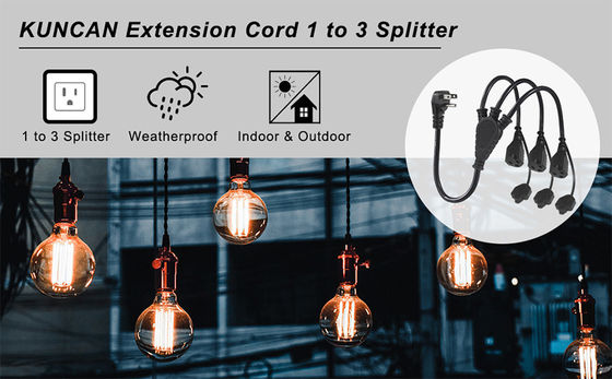 NEMA 5-15P Splitter de cabo de extensão 1 a 3 saída 16/3 AWG
