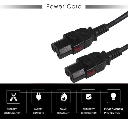 Cabo de alimentação CA NEMA 5-15 para IEC C15 16AWG-18AWG para computadores
