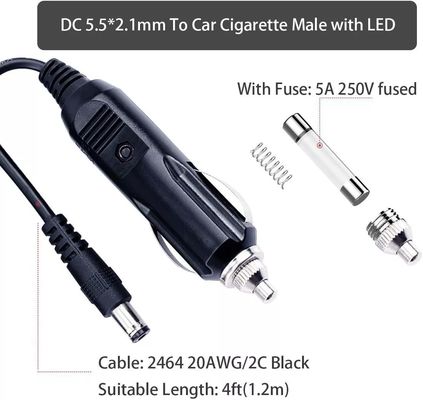 Cable portátil DC12V para cigarros de carro com conector de 5,5 mm * 2,1 mm
