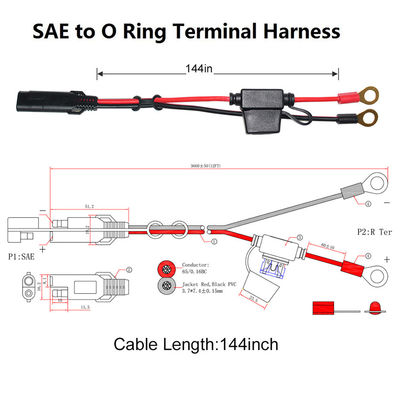2468 20AWG SAE 2 Pin Cable de Extensão com Lugs de Wire Eyelet personalizado