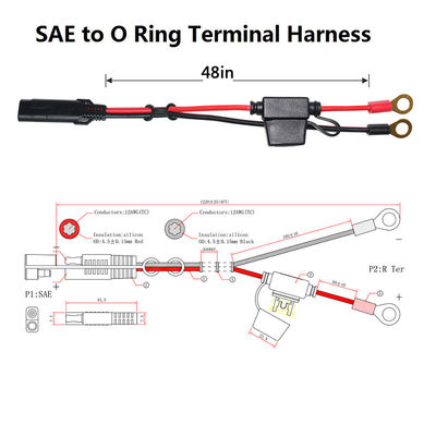 2468 20AWG SAE 2 Pin Cable de Extensão com Lugs de Wire Eyelet personalizado