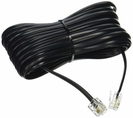 Cabo de telefone RJ11 preto de 25 pés 4P4C 4P2C Cabo de extensão