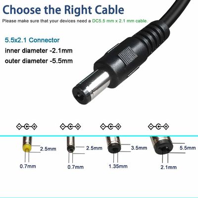 1m/2m/5m Cable de extensão DC de macho para macho com jaqueta de PVC e diâmetro de 3,5*1,35mm
