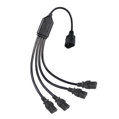 Conector de ângulo de bobina preta H05vv F Plug Iec C13 Iecc14 Homem para mulher Y Splitter cabo de extensão de energia