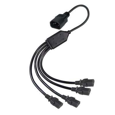 Conector de ângulo de bobina preta H05vv F Plug Iec C13 Iecc14 Homem para mulher Y Splitter cabo de extensão de energia