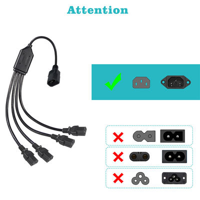 Conector de ângulo de bobina preta H05vv F Plug Iec C13 Iecc14 Homem para mulher Y Splitter cabo de extensão de energia