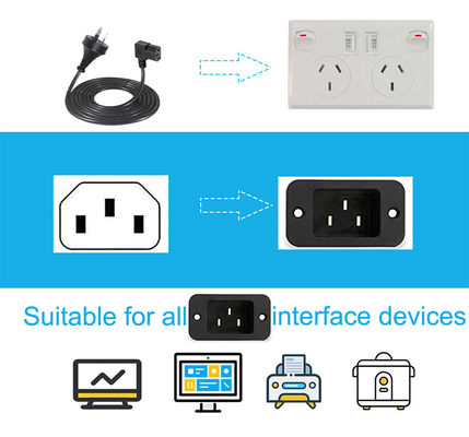90 graus ângulo direito C13 para SAA 3Pin cabo de alimentação H05VV-F 3G*0.75mm2 1.2M para monitor de PC