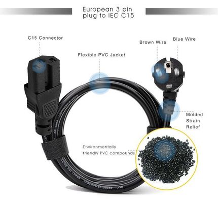 Cable de alimentação de enchufe Pse Pdu com conector Schuko CEE 77 para IEC15 recableável