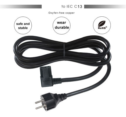 VDE European Schuko Cee 77 7/7 250V H05vv-F 3G2.5 90 graus C13 Corda de alimentação de ângulo reto