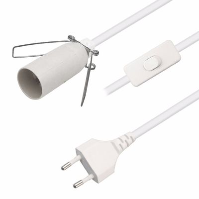 6ft European 2 Prong AC Power Extension Cord E12 Conjunto com Clip de Arame e Tomada de lâmpada Edison