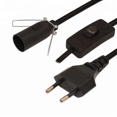 6ft European 2 Prong AC Power Extension Cord E12 Conjunto com Clip de Arame e Tomada de lâmpada Edison