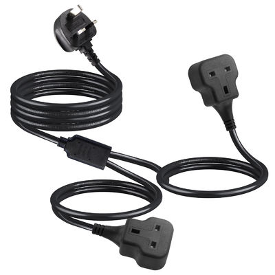Copper 3 wires AC Power Cord UK 3Pin Male To Double Female Connector Y Splitter Inglaterra Cable