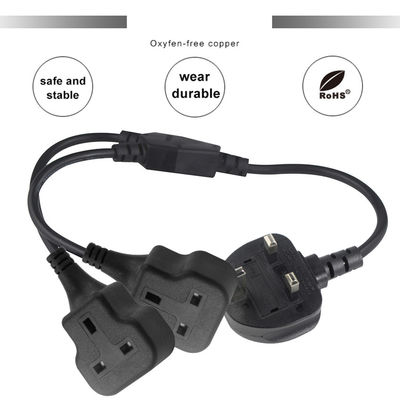 Copper 3 wires AC Power Cord UK 3Pin Male To Double Female Connector Y Splitter Inglaterra Cable