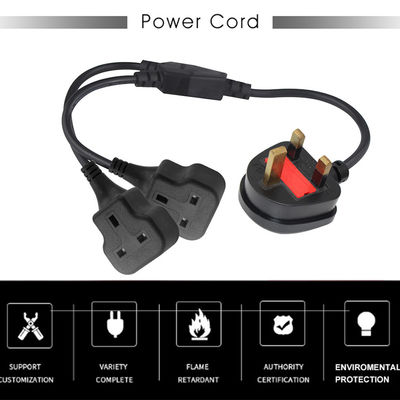 Copper 3 wires AC Power Cord UK 3Pin Male To Double Female Connector Y Splitter Inglaterra Cable