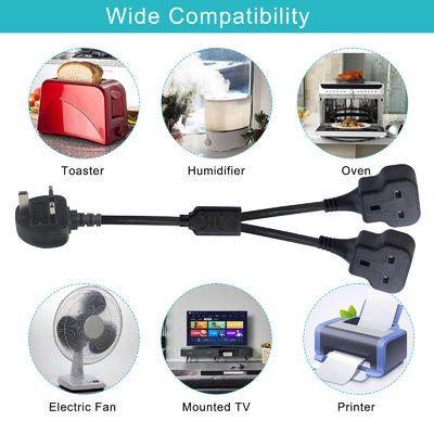 Copper 3 wires AC Power Cord UK 3Pin Male To Double Female Connector Y Splitter Inglaterra Cable