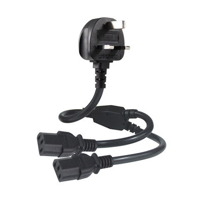 UK Adaptador C13 Y Splitter Iec Plug Cable End para extensão exterior Lead 1 a 2 Power Strip