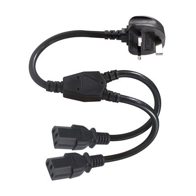 UK Adaptador C13 Y Splitter Iec Plug Cable End para extensão exterior Lead 1 a 2 Power Strip