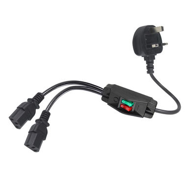 UK Plug 2xC13 Y Splitter Power Cord 7A 0.8M Preto Branco