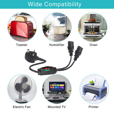 UK Plug Standard Y em forma de 2 em 1 AC Cable Splitter 7A classificação atende aos requisitos do cliente
