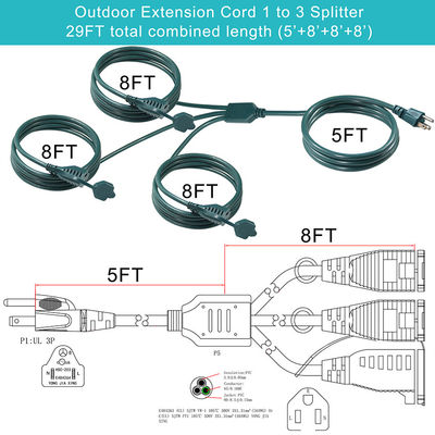 IP11 Cor Verde Multi Ways Us Cord 515P Para 3X Nema 515R Máquinas de tomada de saída elétrica Splitter de cabo de alimentação