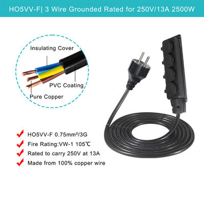 Europa Schuko Cabos Adaptador Tipo F Plug Cable Soquete de alimentação 4x tomadas Eu Cordão de extensão