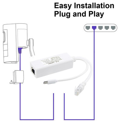 USB de 48 volts POE Splitter para 12V Câmera 802.3af USB Tipo C Portão de LAN único 1A 1.2A