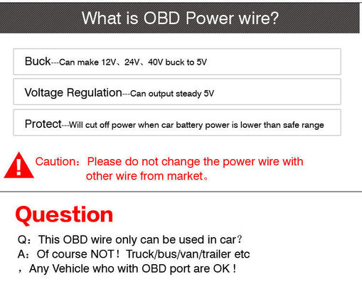 5V 12V carregador de carro cabos de extensão de energia OBD-2 para tipo C USB-C cabo para Dashcam