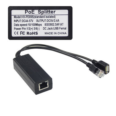 1Gbps Switch Capacidade PoE Splitter 48V a 5V 2.4A USB Tipo A Feminino 802.3af Power Over Ethernet