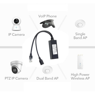 1Gbps Switch Capacidade PoE Splitter 48V a 5V 2.4A USB Tipo A Feminino 802.3af Power Over Ethernet