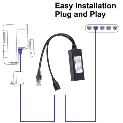 1Gbps Switch Capacidade PoE Splitter 48V a 5V 2.4A USB Tipo A Feminino 802.3af Power Over Ethernet