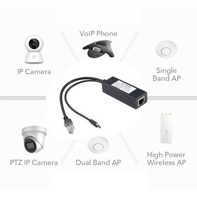 1Gbps POE Splitter Adaptador USB-C IEEE 802.3af Compatível para WiFi / câmeras de segurança