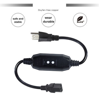 Aparelhos domésticos IP54 Cabo exterior com GFCI NEMA 5-15P a IEC 60320 C13 Fêmea Comprimento do cabo 0,5m