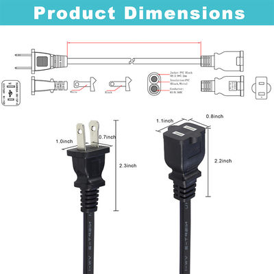 Cable de extensão de extensão da CPU PDU de 2 pontas masculina para feminina NEMA 1-15P para NEMA1-15R
