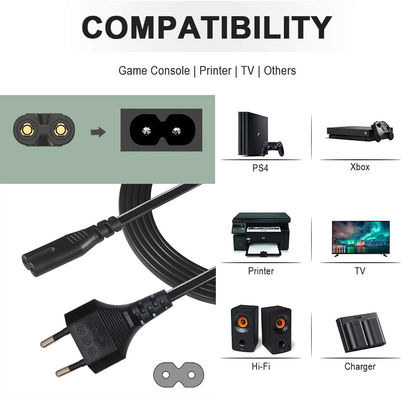 Cordão de alimentação AC de 2 pontas universal EU 2PIN para IEC Fêmea C7 Socket 0,75MM
