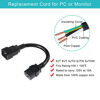 Corda de alimentação C19 15A preto H05vvf 3G 1.5Mm 250V 10A 13A 16A