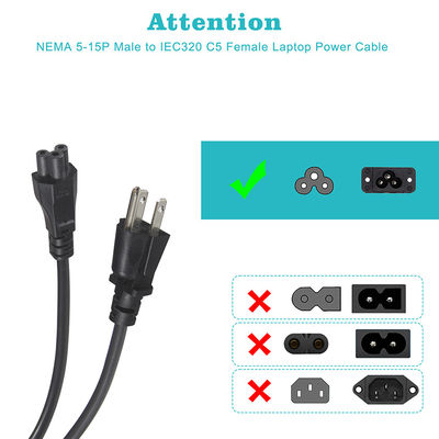 NEMA 5-15P para IEC C5 Cordão de alimentação 6ft 125V 10A para computadores portáteis