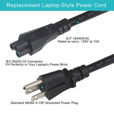 15 Ft 120 Volt Cordão de alimentação de computador portátil com Nema 515P para IEC 320 C5 conector certificado