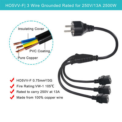 Extension Schuko Plug To 3X C19 Female Socket 16A Eu Power Cord With Approved (Extenção Schuko Plug To 3X C19 Female Socket 16A Eu Power Cord With Approved)