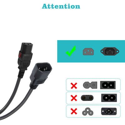 18 awg Painel de computador montado no cabo C14 Conector de alimentação de tomada masculina para C13 Conector de alimentação de tomada feminina