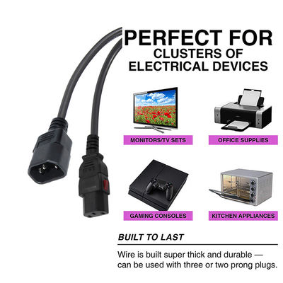 18 awg Painel de computador montado no cabo C14 Conector de alimentação de tomada masculina para C13 Conector de alimentação de tomada feminina