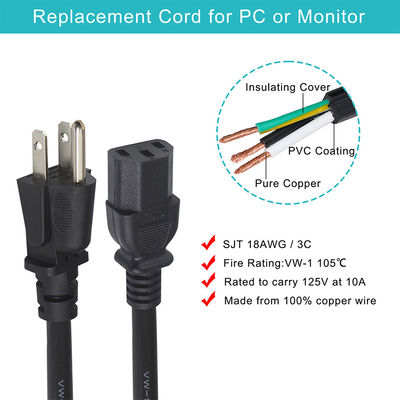 6FT Monitor Laptop Power Cord 3Prong Nema 515P para IEC 320 C13 para Eletrodomésticos